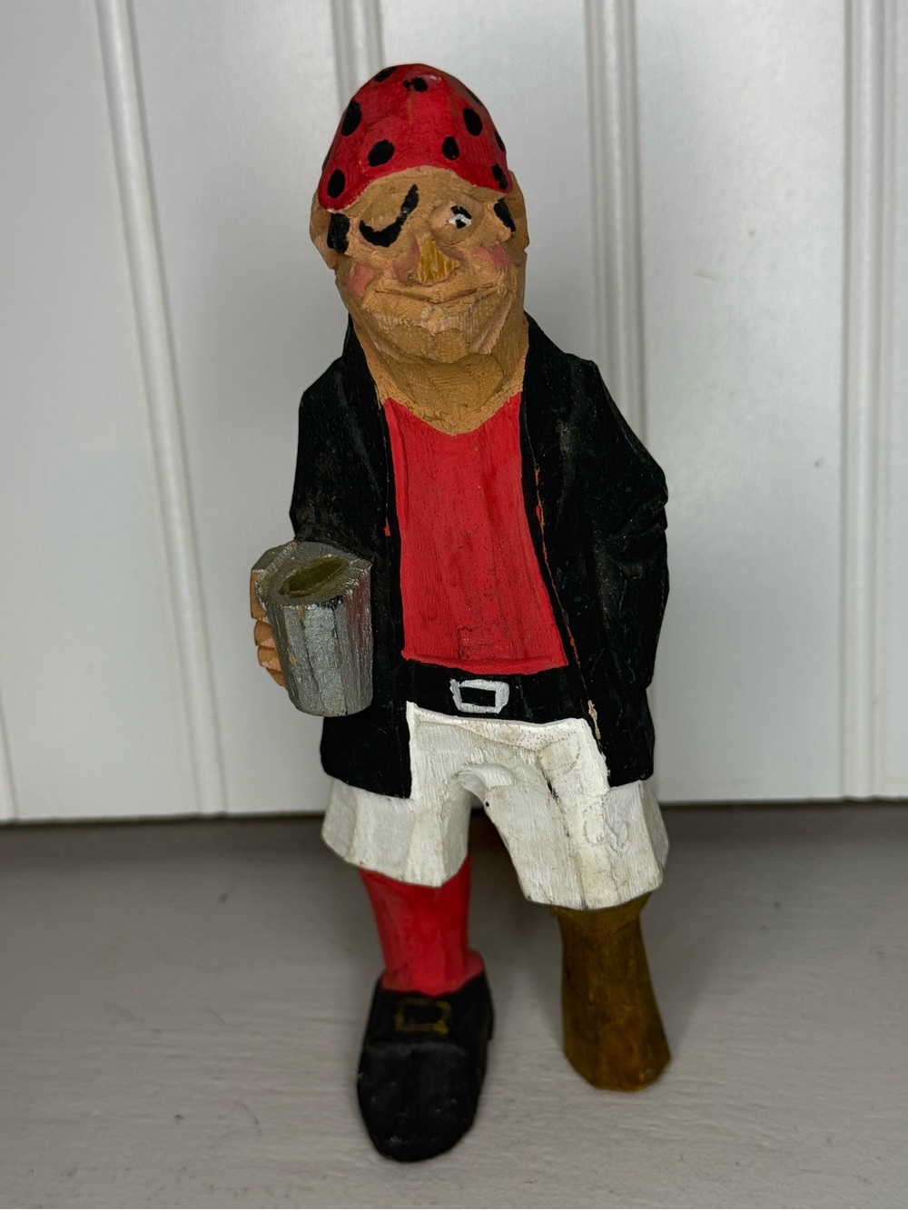 Vtg Painted Carved Wood Peg Leg Pirate Sailor Fisherman Figurine Nautical Decor